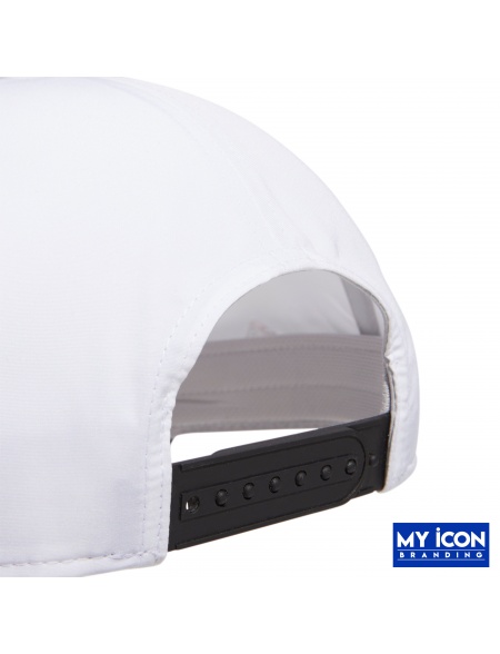 Golf Performance Crested Cap in White (View of fastening) Embroiderd With Your Logo from My Icon Branding Colchester