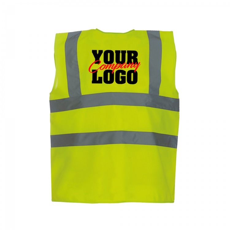 thumbnail image 2 of Warrier Custom Printed Hi-Vis Yellow Safety Vest – Personalised High Viz Waistcoat, UK Made 2 of 3