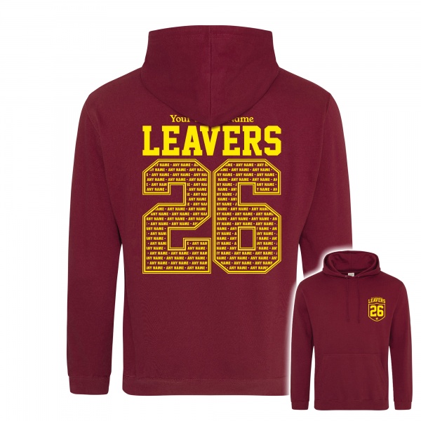 School Leavers Hoodies with front and back print, in Burgundy from My Icon Branding Colchester Essex