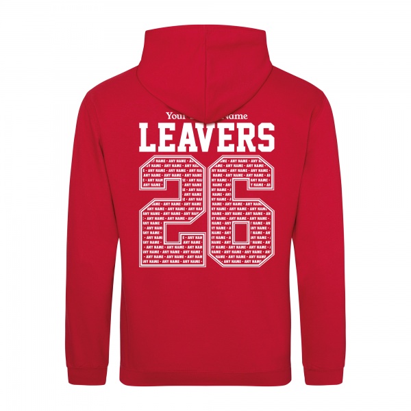 School Leavers Zip Hoodies in Fire Red With Backprint from My Icon Branding Colchester Essex