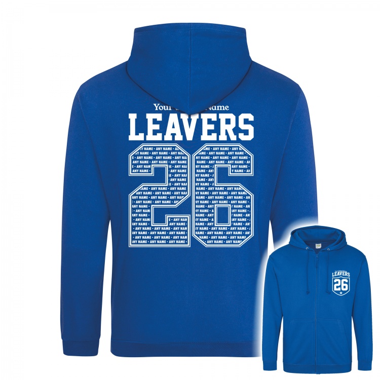 School Leavers Zip Hoodies front and back in Royal Blue from My Icon Branding Colchester Essex