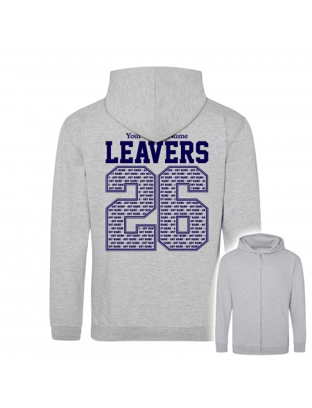 Personalised School Leavers Children's Zip Hoodies front and back in Heather Grey from My Icon Branding Colchester