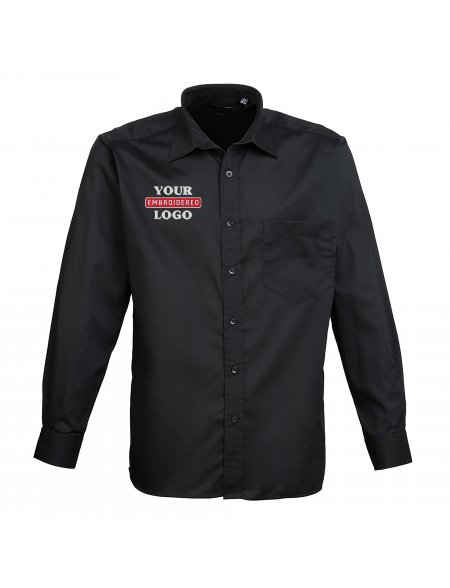 Mens Long Sleeve Black Poplin Shirt with your Embroidered Logo from My Icon Branding Colchester