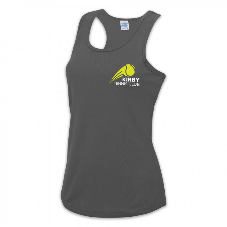 Kirby Tennis Club KTC Swoosh Chest Logo Womens Sports Tank Top In Charcoal