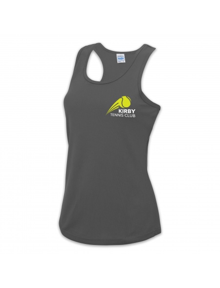 Kirby Tennis Club KTC Swoosh Chest Logo Womens Sports Tank Top In Charcoal