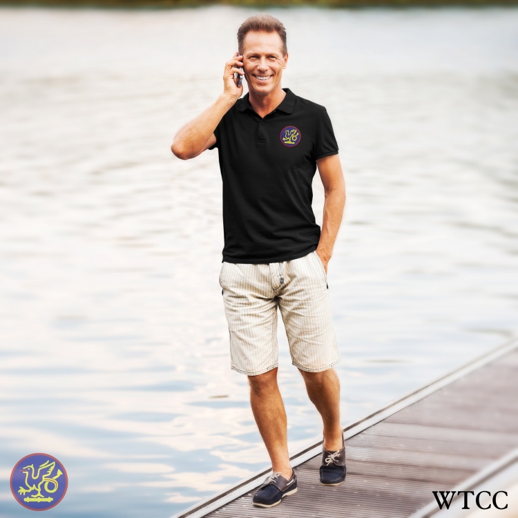 Wivenhoe Town Cricket Club Embroiderd WTCC Logo Mens Polo Shirt in Black