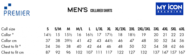 Mens Poplin Shirt Size Chart from My Icon Branding Colchester