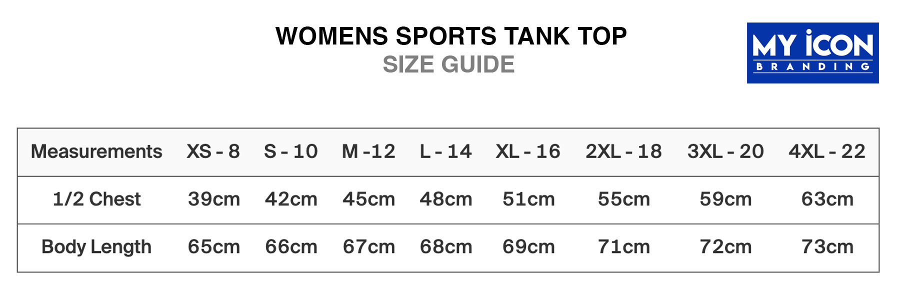 Sports T-Shirt Size Guide My Icon Branding 